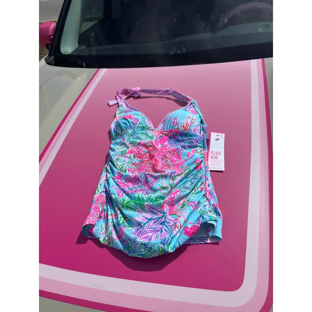 NEW Lilly Pulitzer Bliss Halter Tankini Top Celestial Blue Cay to Heart Sz 0 NWT